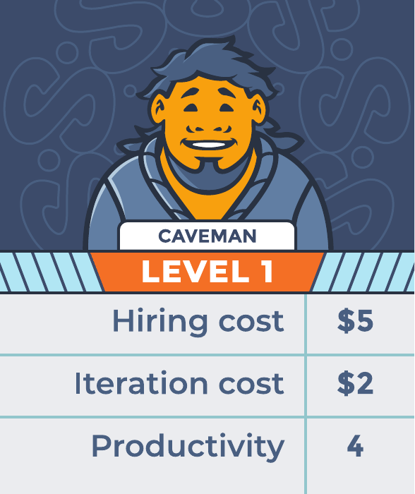 Caveman character artwork from the Agilist Level 1 team member card